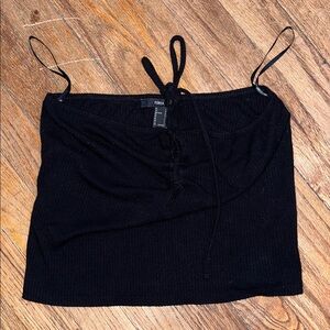 Forever 21 Black Ribbed Lace-Up Crop Tube Top